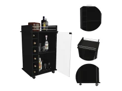 Móvel De Bar*TuHome Bar Trolley Dukat, com rodas e porta de vidro Preto