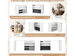 Móvel De Bar|Merax Bar/aparador extensível com dobradiças giratórias - 120 x 50 x 95,5 cm - com porta + prateleiras + iluminação LED + 2 gavetas - MDF - Branco