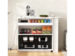 Móvel De Bar|Merax Bar/aparador extensível com dobradiças giratórias - 120 x 50 x 95,5 cm - com porta + prateleiras + iluminação LED + 2 gavetas - MDF - Branco