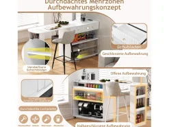 Móvel De Bar|Merax Bar/aparador extensível com dobradiças giratórias - 120 x 50 x 95,5 cm - com porta + prateleiras + iluminação LED + 2 gavetas - MDF - Branco