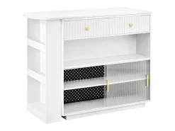 Móvel De Bar|Merax Bar/aparador extensível com dobradiças giratórias - 120 x 50 x 95,5 cm - com porta + prateleiras + iluminação LED + 2 gavetas - MDF - Branco