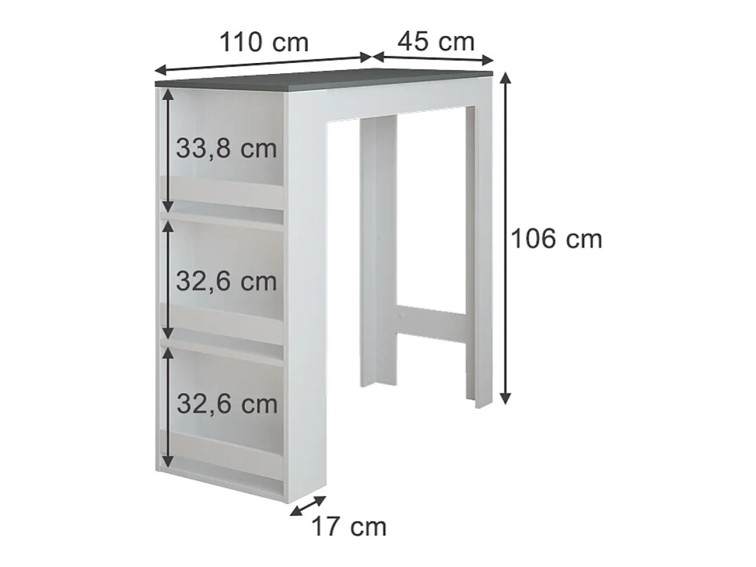 Móvel De Bar*Vicco Bartisch branco/antracite 45x110x106 repose Cinza antracite