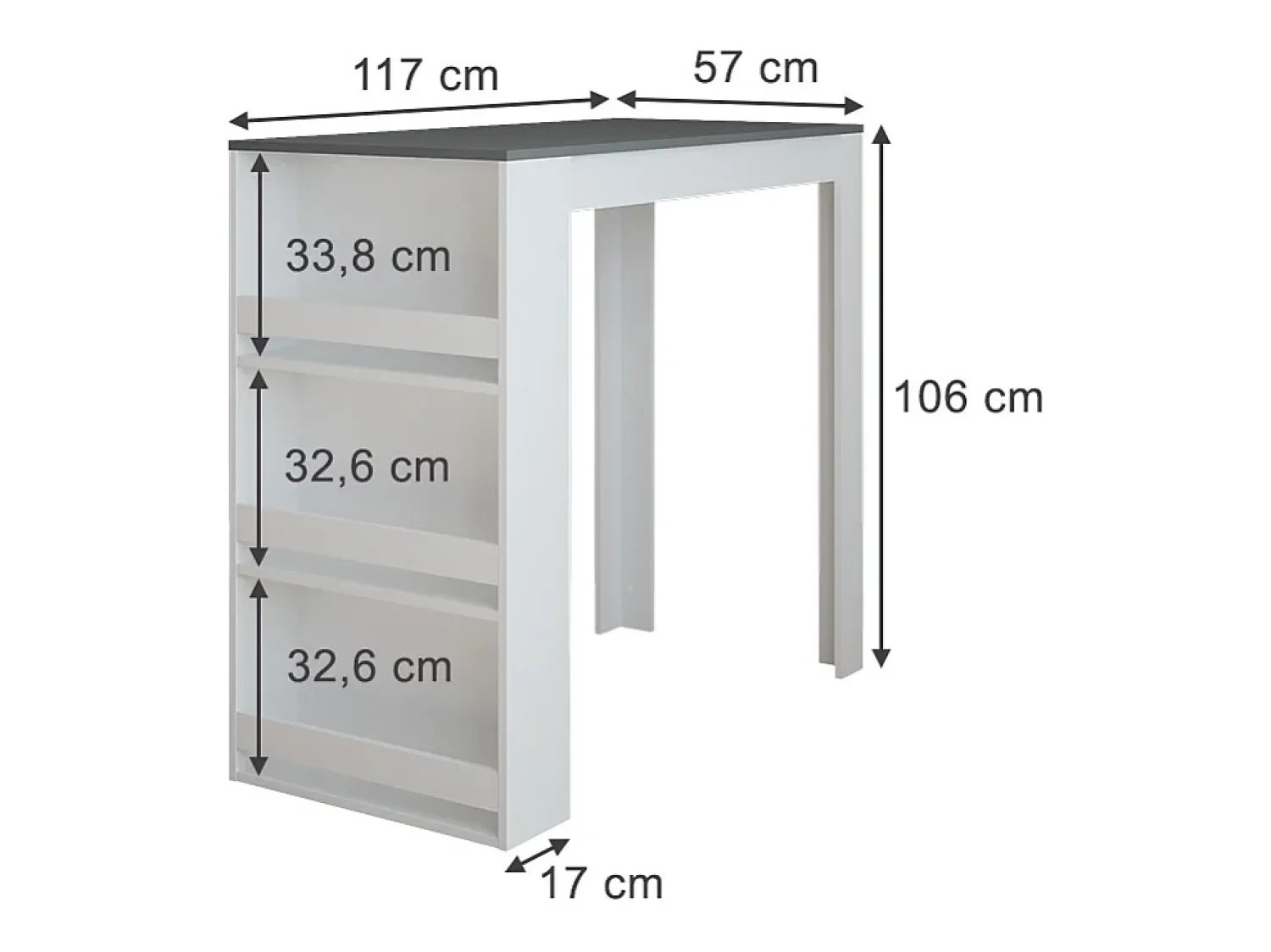 Móvel De Bar*Vicco Bartisch branco/antracite 57x117x106 repose Cinza antracite