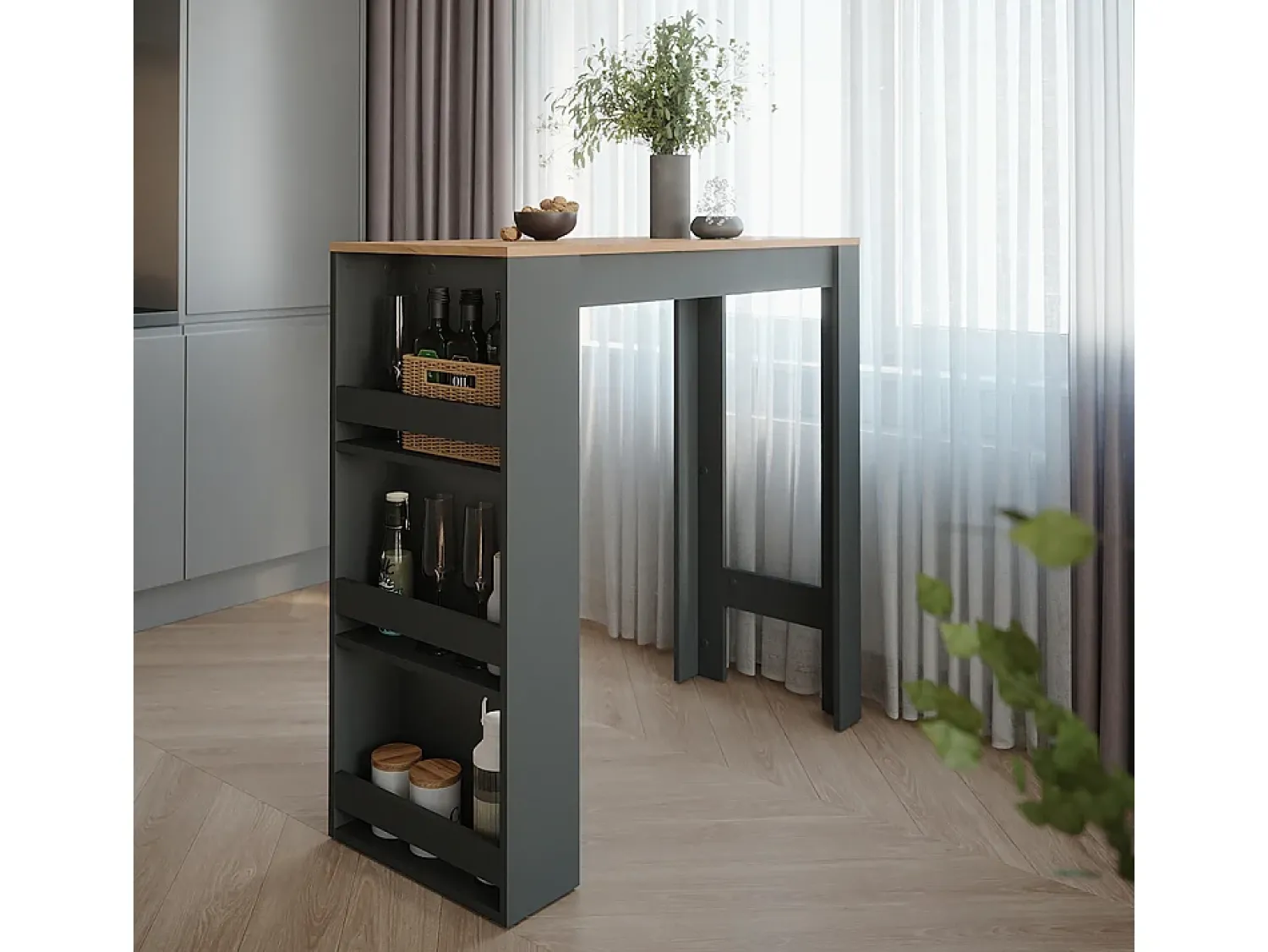 Móvel De Bar|Vicco Bartisch carvalho antracite/goldkraft 45x110x106 repose Cinza antracite