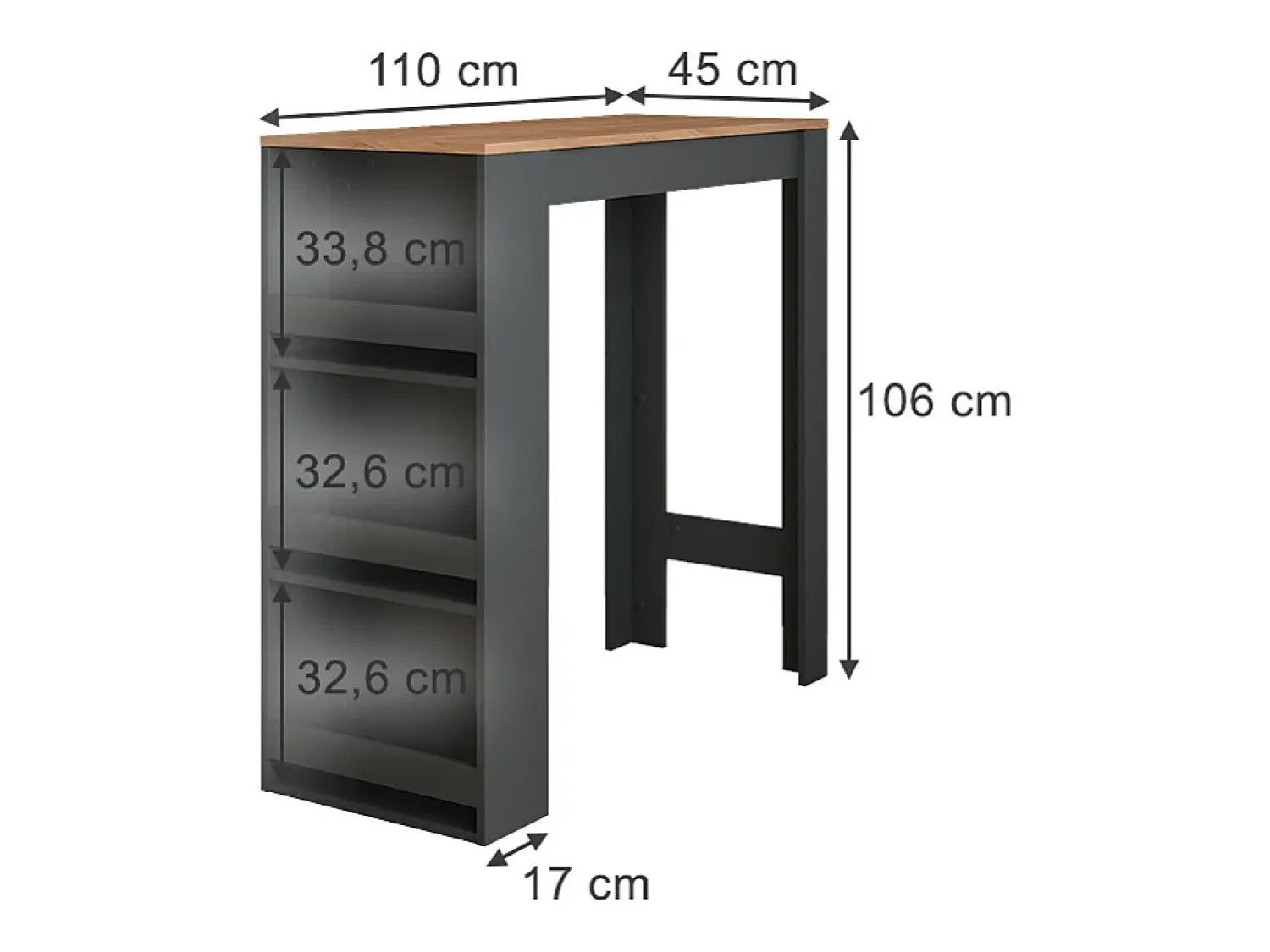 Móvel De Bar|Vicco Bartisch carvalho antracite/goldkraft 45x110x106 repose Cinza antracite