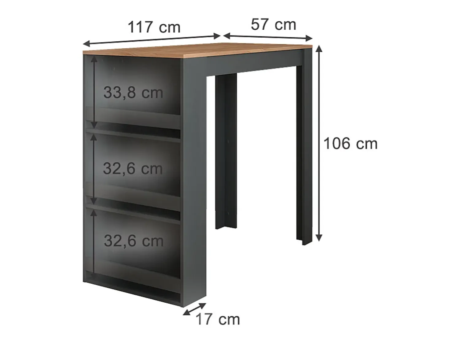 Móvel De Bar*Vicco Bartisch carvalho goldkraft/antracite 57x117x106 repose Natural escuro