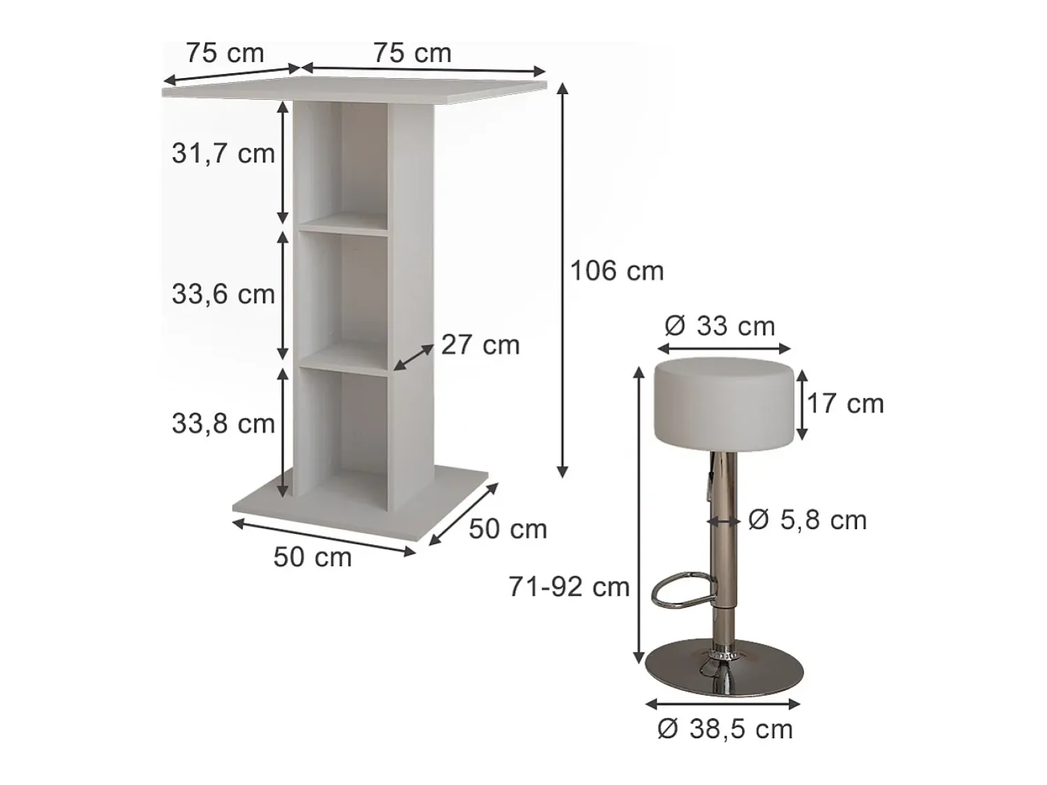 Vicco Bartisch-Set 75x75x106 repose^ Móvel De Bar
