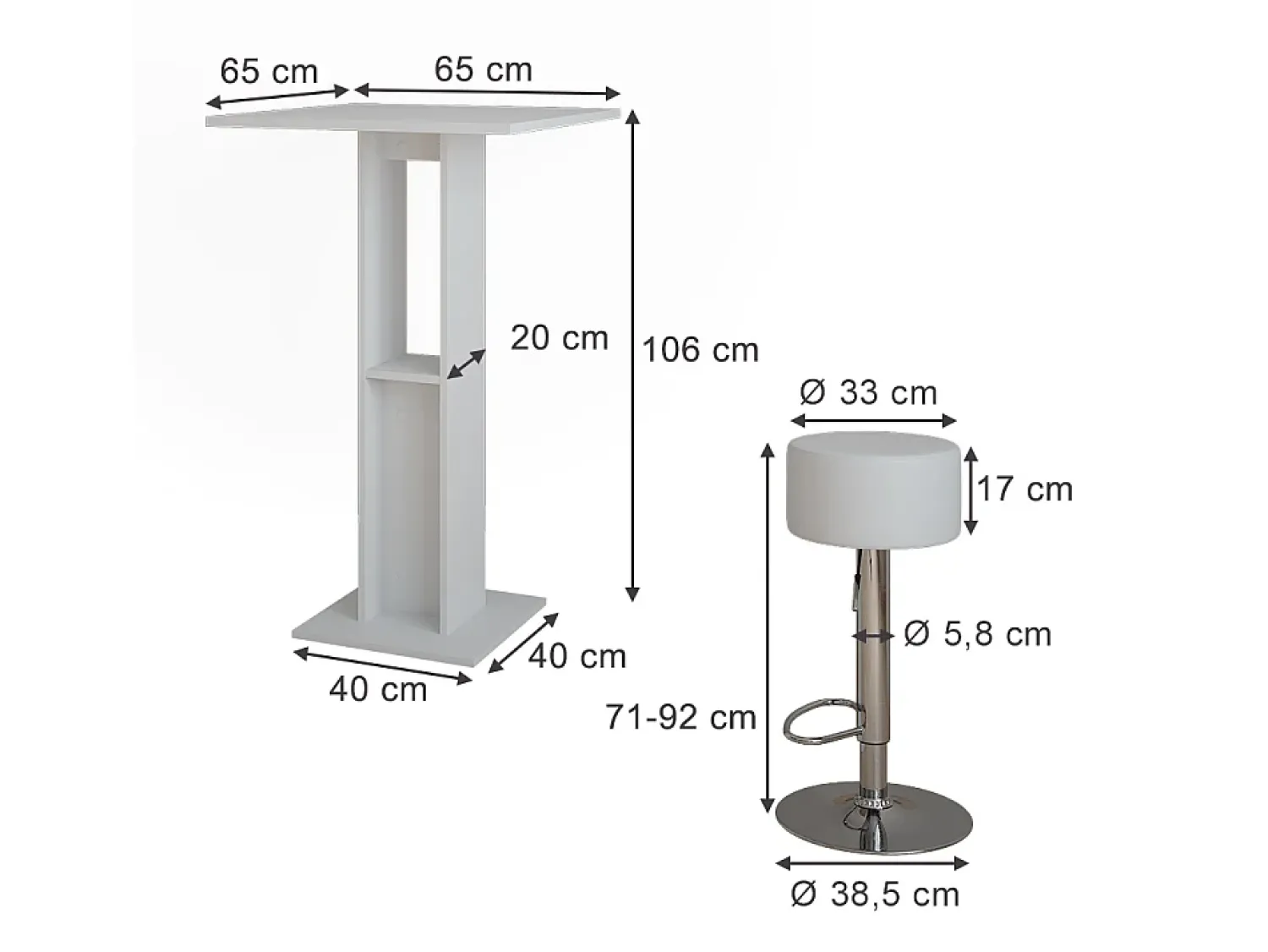Clearance Vicco Bartisch-Set 65x65x106 repose Branco