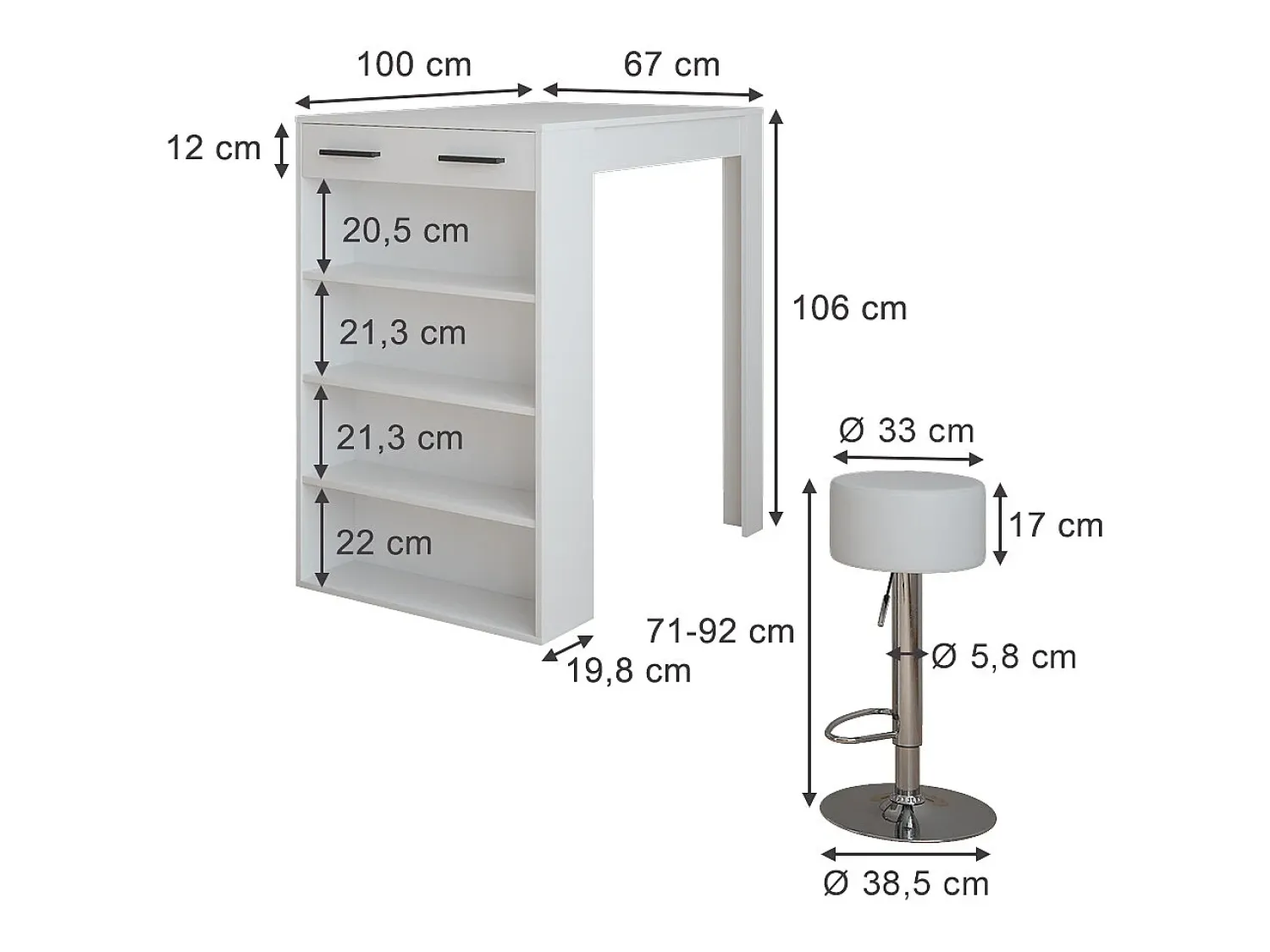 Móvel De Bar|Vicco Bartisch-Set 67x100x106 repose Branco