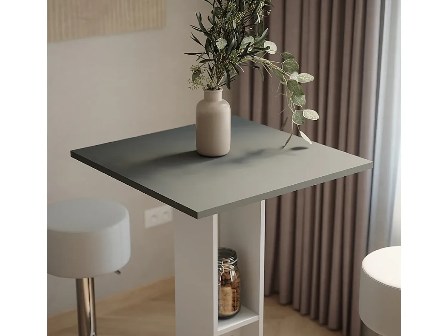 Móvel De Bar|Vicco Bartisch-Set branco/antracite 65x65x106 repose Cinza antracite
