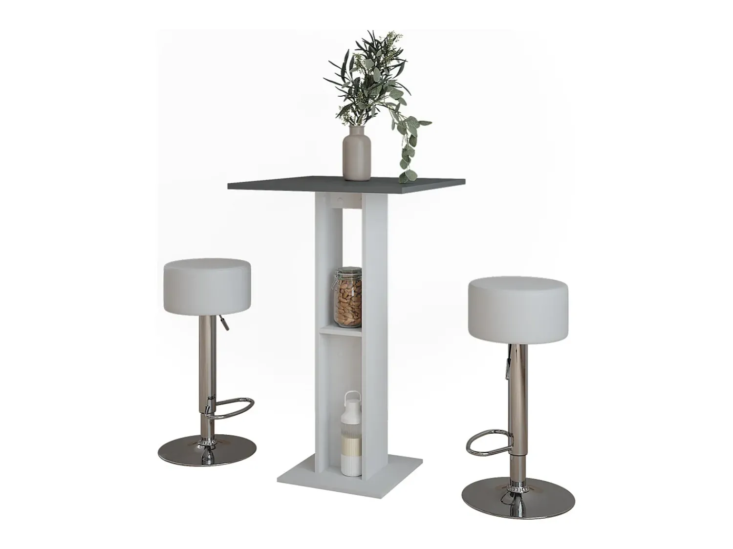 Móvel De Bar|Vicco Bartisch-Set branco/antracite 65x65x106 repose Cinza antracite