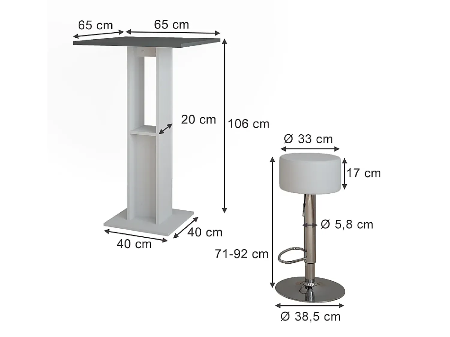 Móvel De Bar|Vicco Bartisch-Set branco/antracite 65x65x106 repose Cinza antracite
