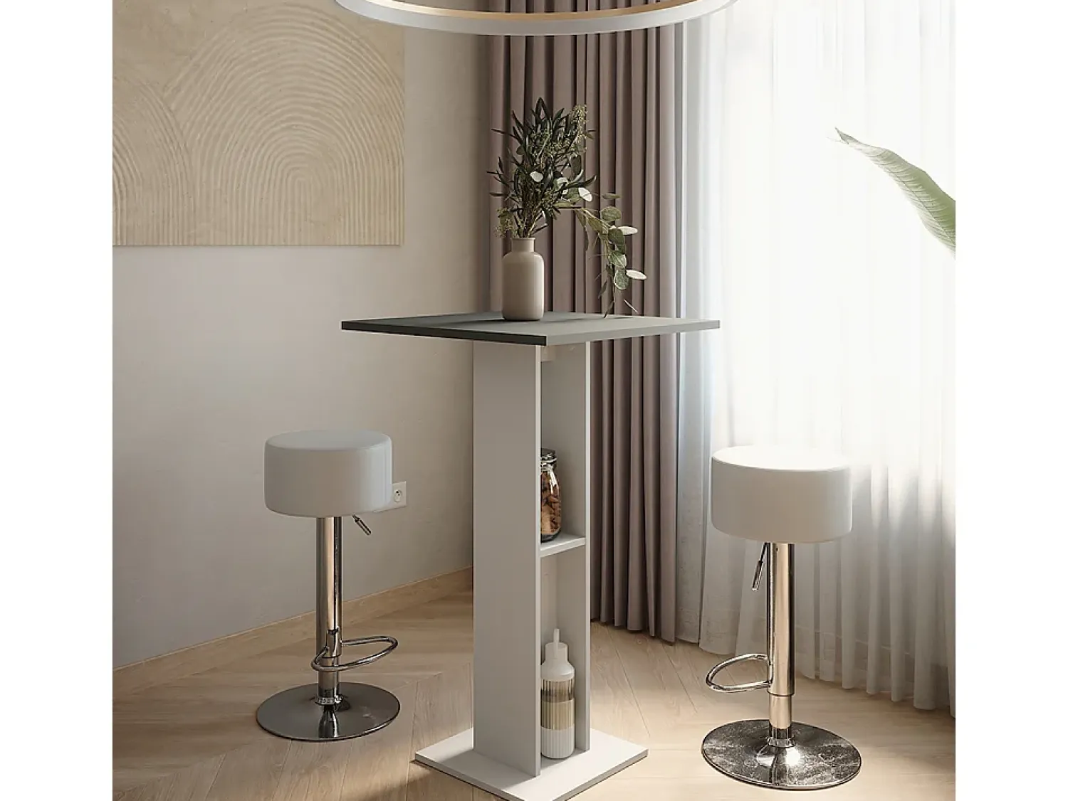 Móvel De Bar|Vicco Bartisch-Set branco/antracite 65x65x106 repose Cinza antracite