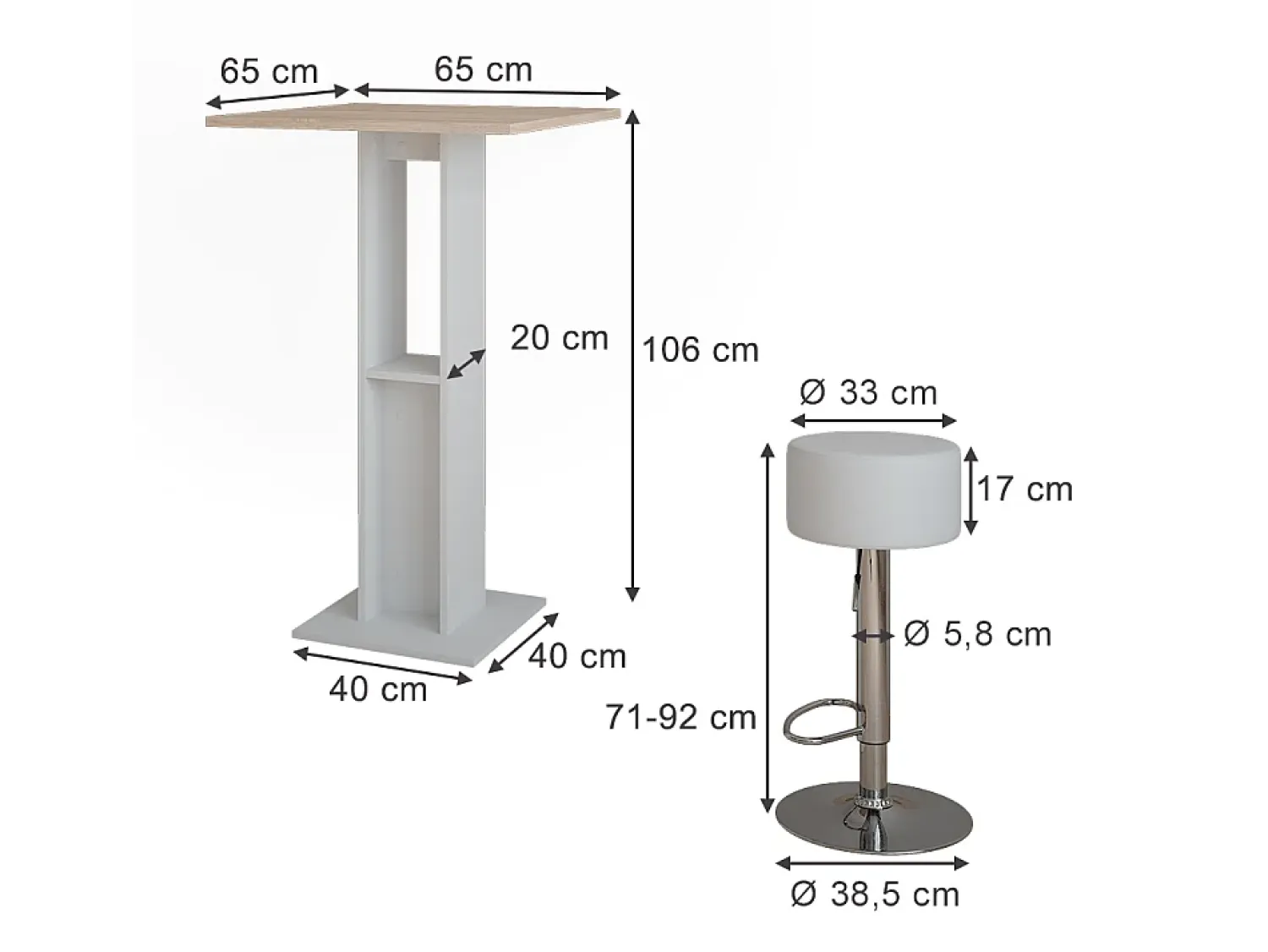Vicco Bartisch-Set /sonoma 65x65x106 repose^ Móvel De Bar
