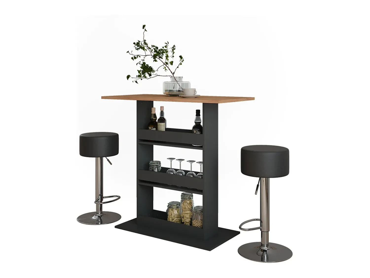 Móvel De Bar*Vicco Bartisch-Set carvalho goldkraft/antracite 110x55x106 repose Natural escuro