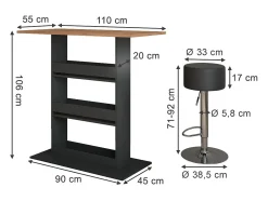 Móvel De Bar*Vicco Bartisch-Set carvalho goldkraft/antracite 110x55x106 repose Natural escuro