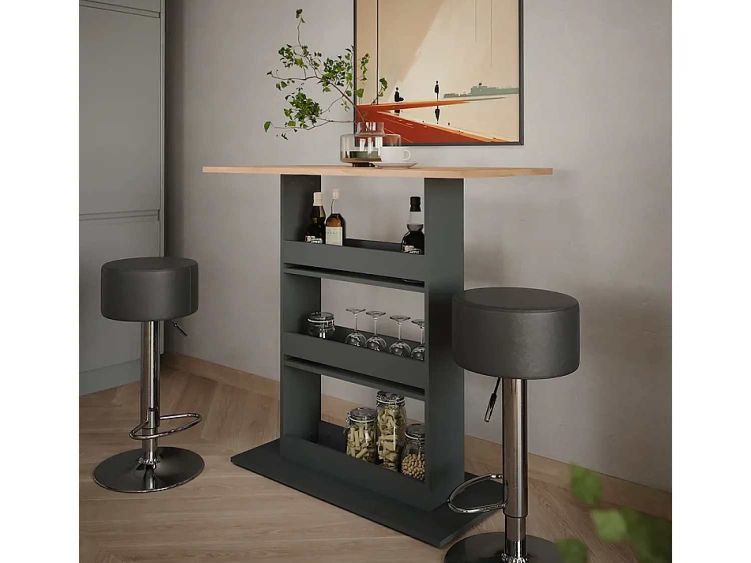 Móvel De Bar*Vicco Bartisch-Set carvalho goldkraft/antracite 110x55x106 repose Natural escuro