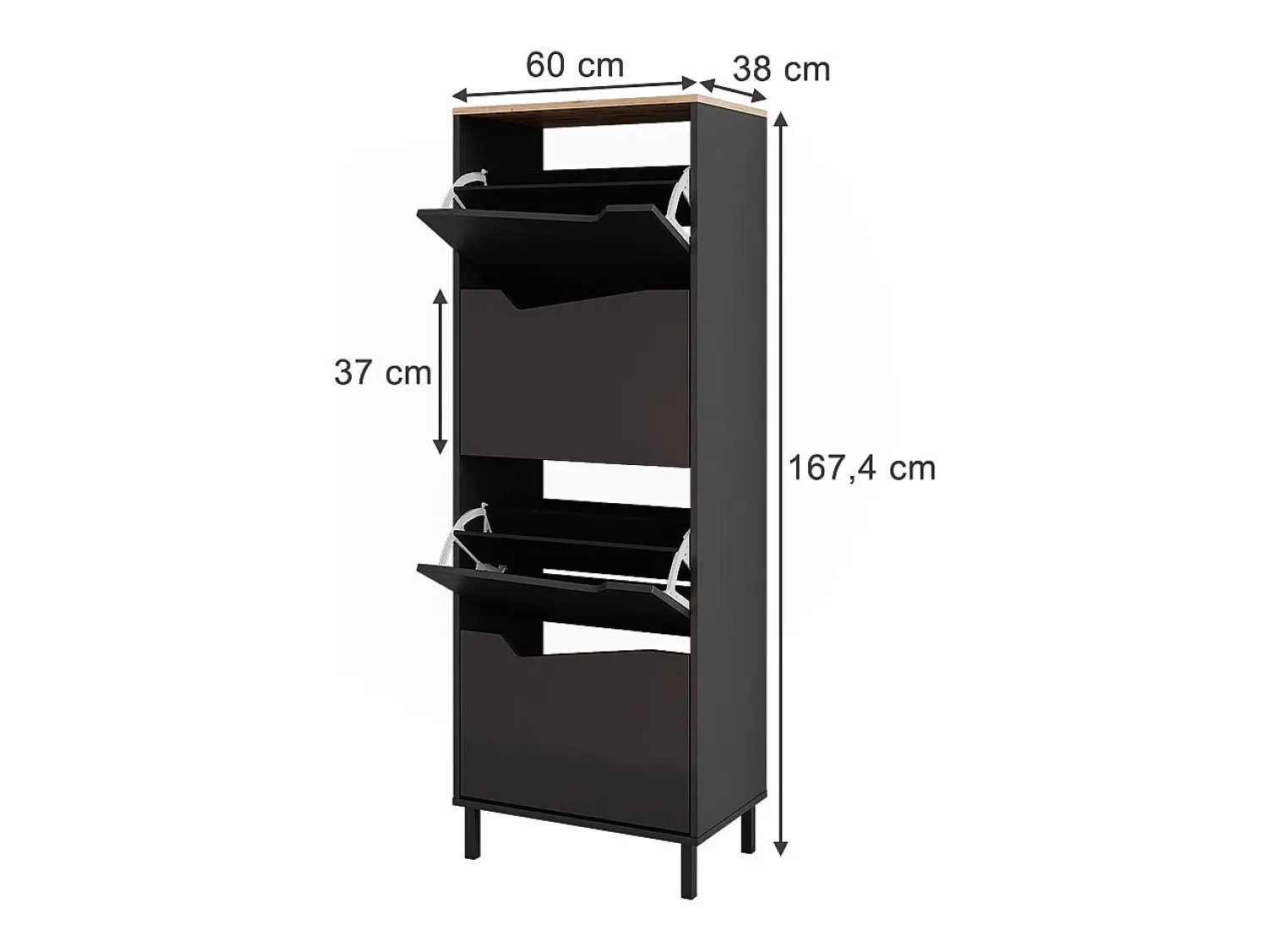 Clearance Vicco Basculante de sapatos antracite/artesanal 60x38x167.4 marelle Preto