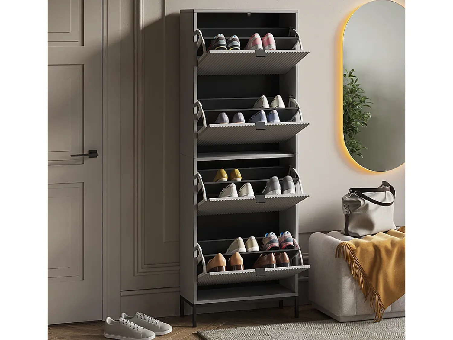 Clearance Vicco Basculante de sapatos cinza 60x24x168 eliza Cinzento