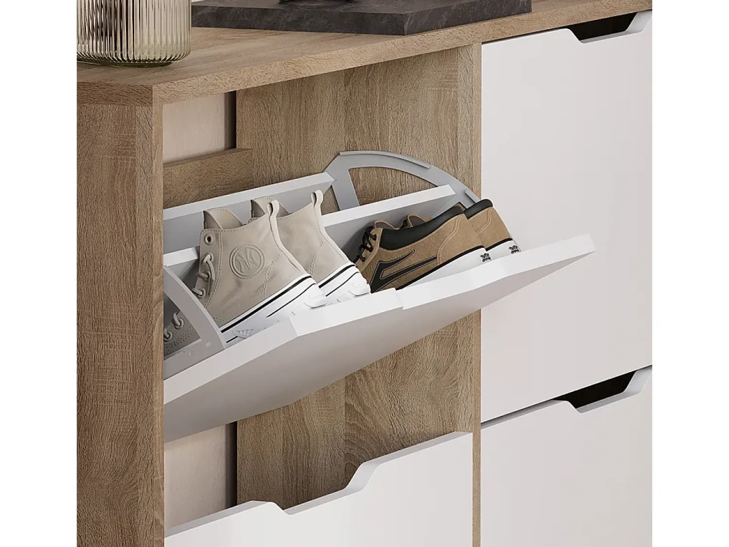 Móvel De Arrumação|Sapateira*Vicco Basculante de sapatos sonoma/branco 116.6x22x72.5 luca Natural claro