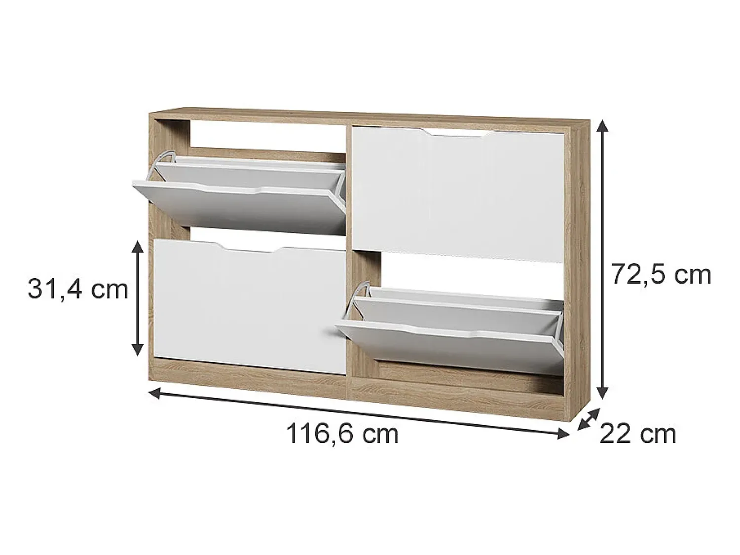 Móvel De Arrumação|Sapateira*Vicco Basculante de sapatos sonoma/branco 116.6x22x72.5 luca Natural claro