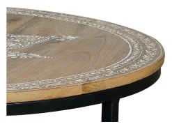 Mesa De Centro|Giner y colomer Base da mesa em madeira de mangue e pedras em metal natural e preto. Multicor