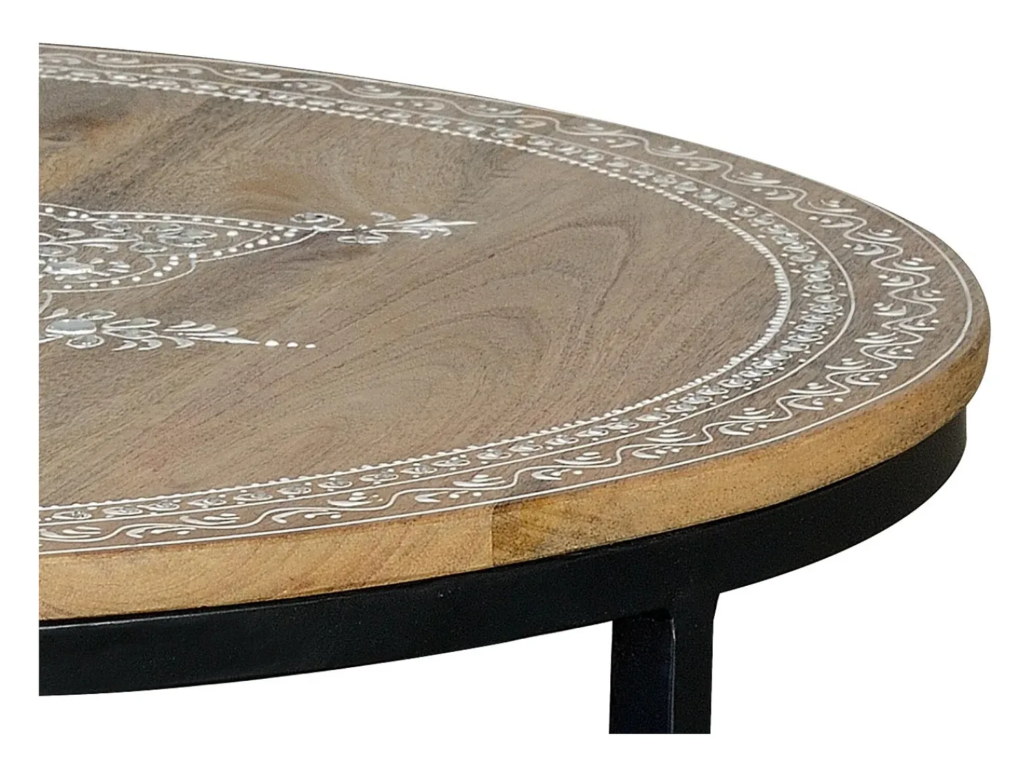 Mesa De Centro|Giner y colomer Base da mesa em madeira de mangue e pedras em metal natural e preto. Multicor
