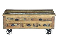 Mesa De Centro|Giner y colomer Base da mesa em madeira reciclada e roletas de metal multicoloridas. Multicor
