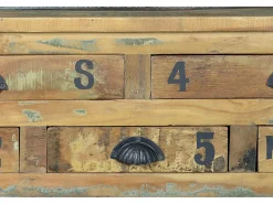 Mesa De Centro|Giner y colomer Base da mesa em madeira reciclada e roletas de metal multicoloridas. Multicor