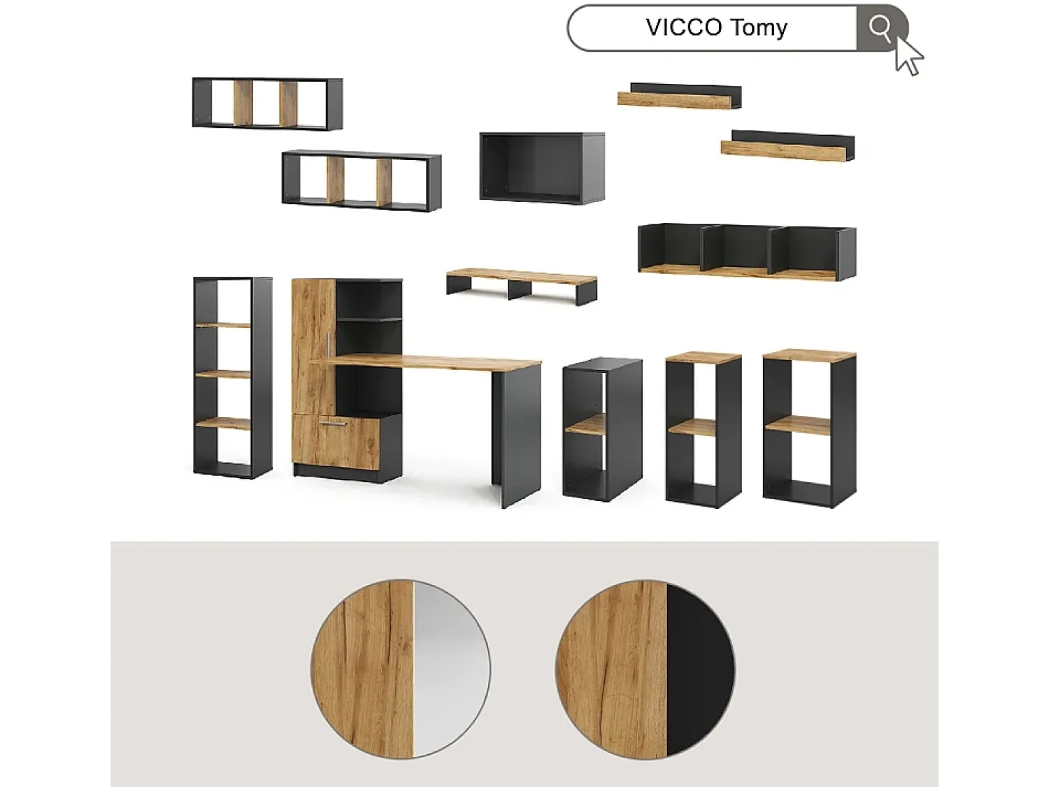 Vicco Bücherregal carvalho antracite/goldkraft 40x30x74 tomy^ Prateleira