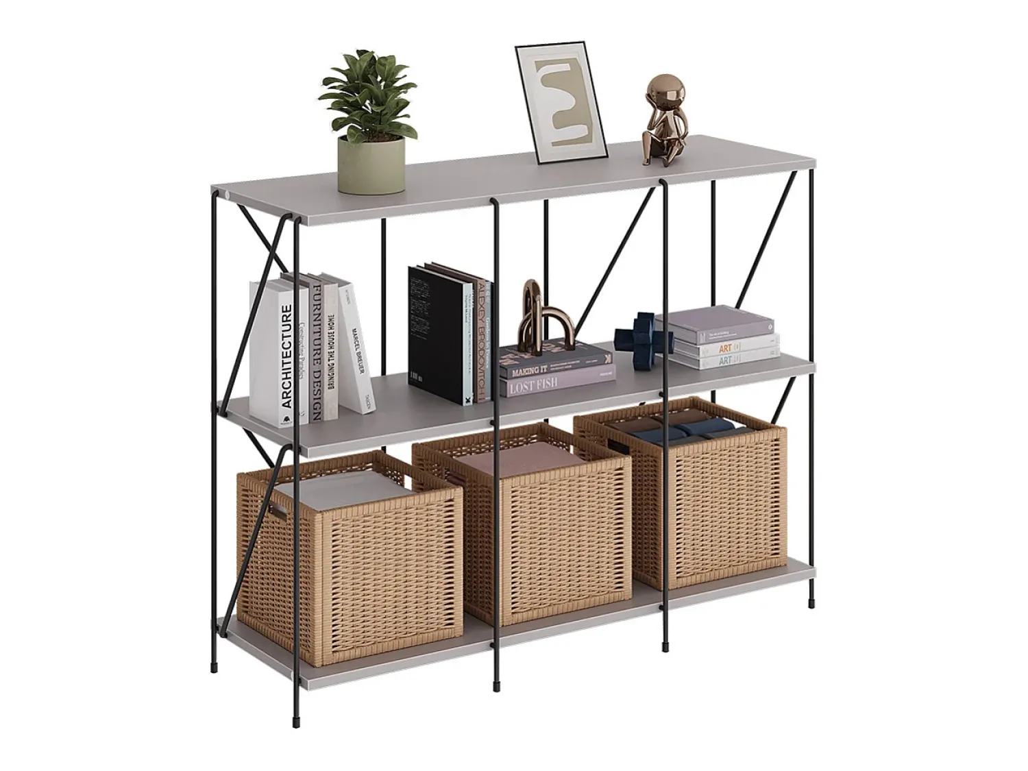 Vicco Bücherregal cinza-bege/preto 90x30x71 ravix^ Prateleira