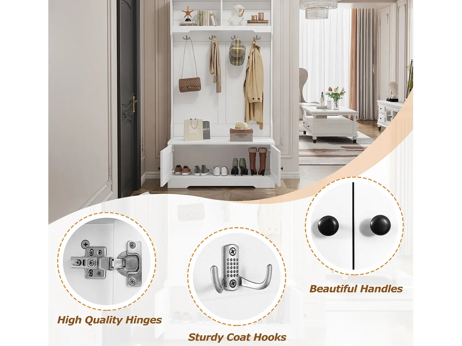 Clearance ModernLuxe Bengaleiro - 4 ganchos e 4 compartimentos - Branco