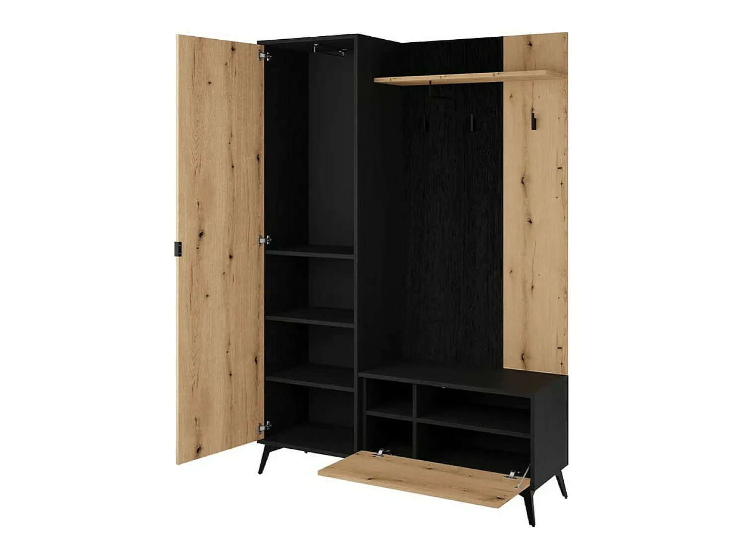 Móvel De Entrada* Bengaleiro AMBIHOME JESS - Preto/Carvalho, C134xP39xA197cm Castanho