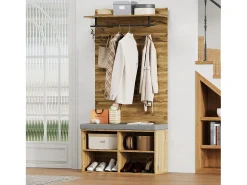 ModernLuxe Bengaleiro com bengaleiro e sapateira - prateleiras reguláveis - Natural Natural claro