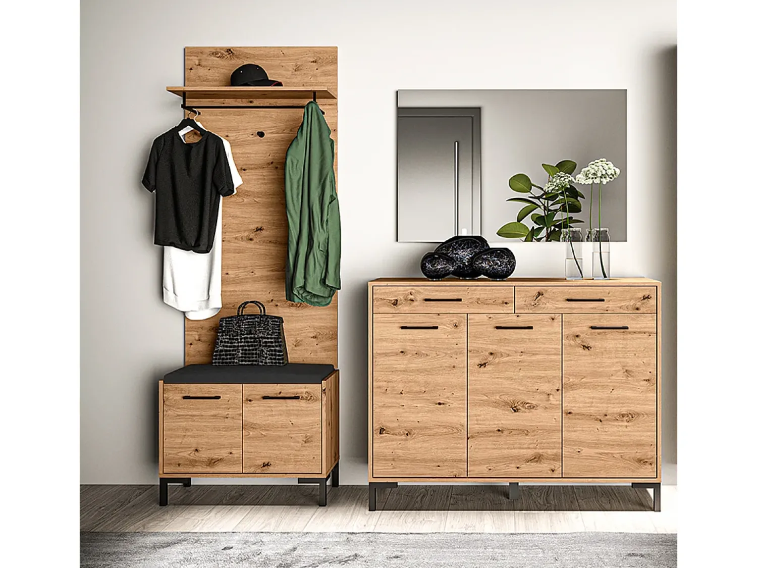 Cabide De Pé*Petits-Meubles Bengaleiro de parede 3 ganchos 1 prateleira Liora Wood Natural claro