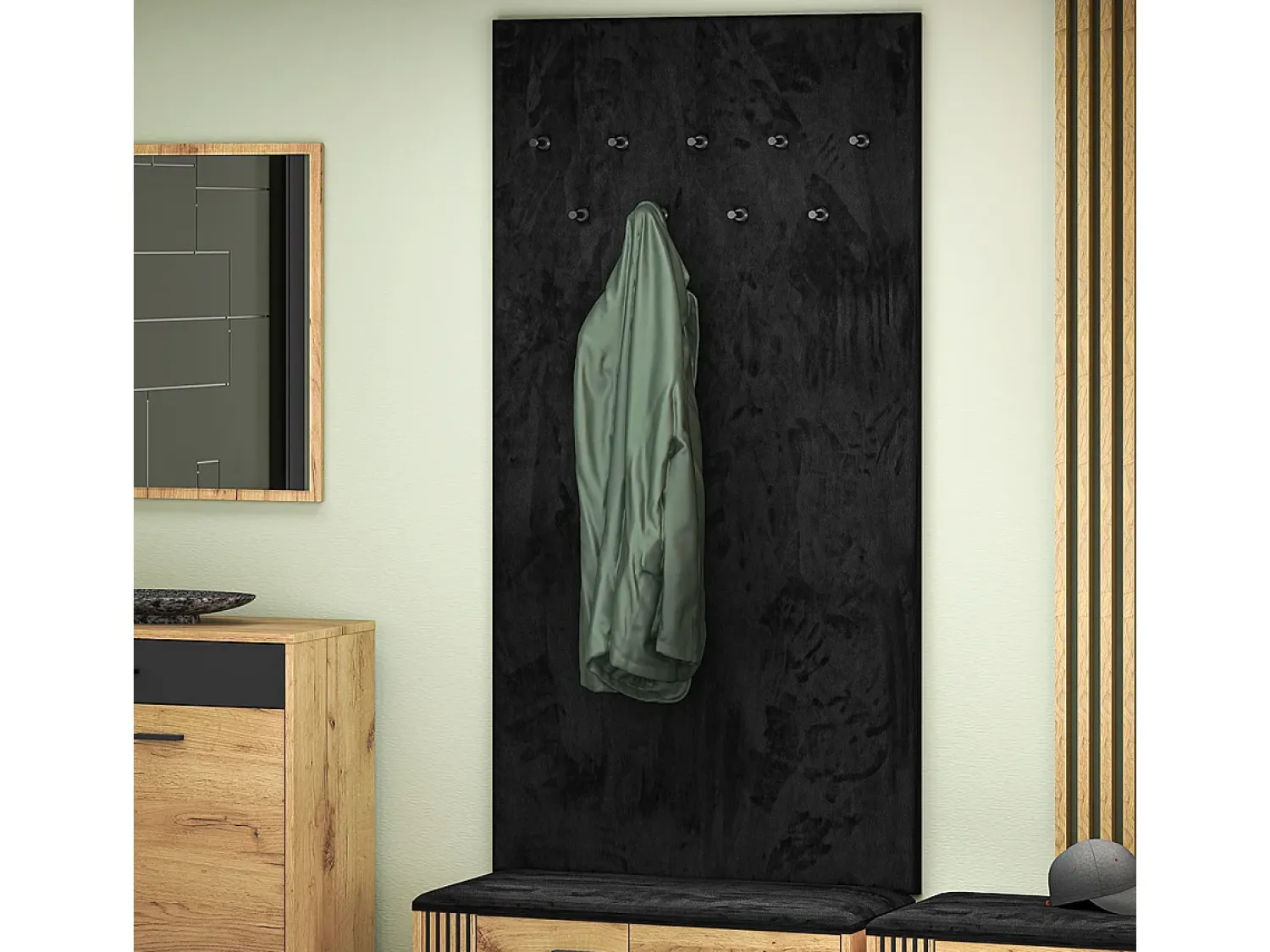 Cabide De Pé|Petits-Meubles Bengaleiro de parede com 9 ganchos Nilo Wood Preto