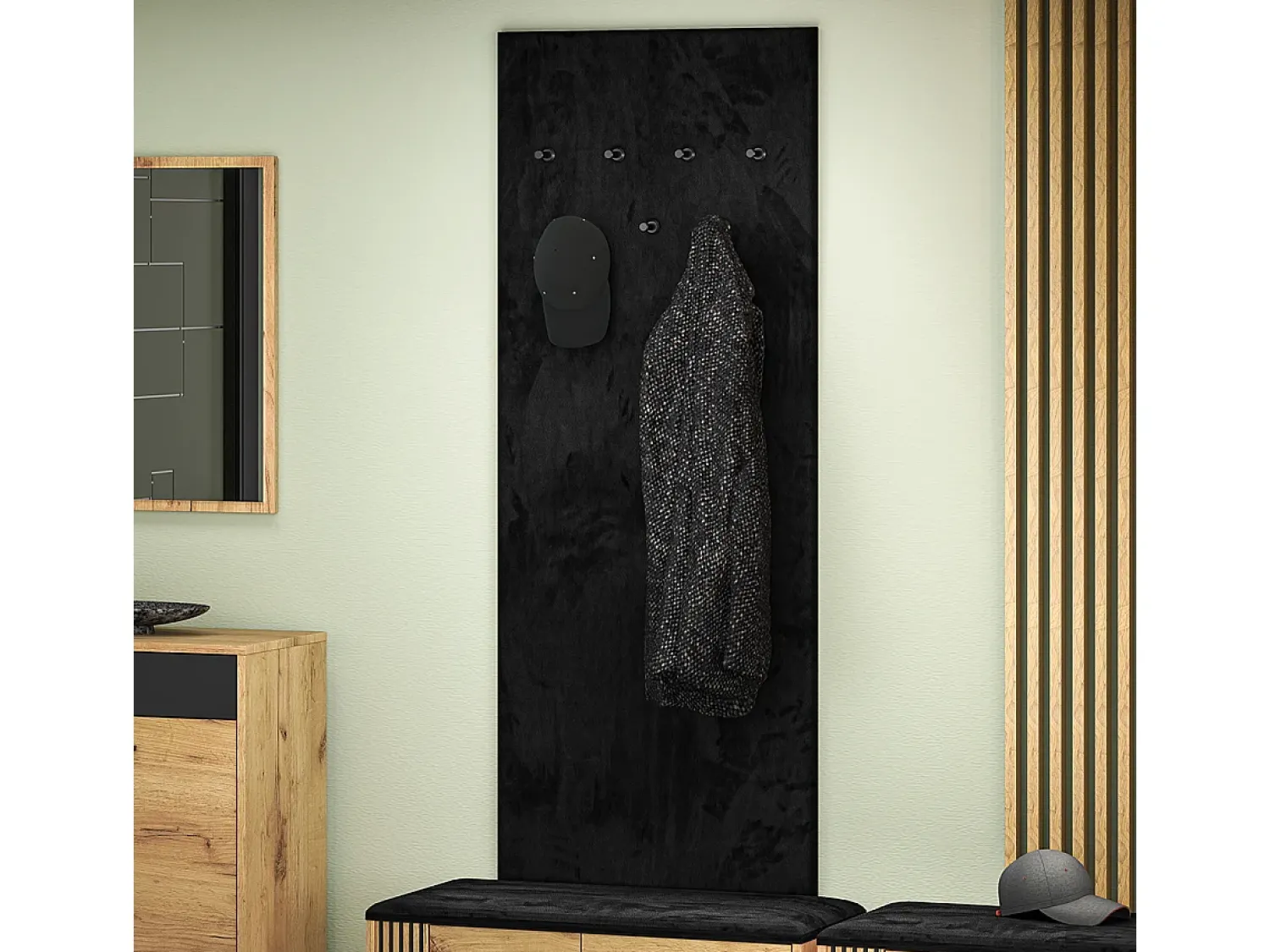 Hot Petits-Meubles Bengaleiro de parede com 7 ganchos Nilo Wood Preto