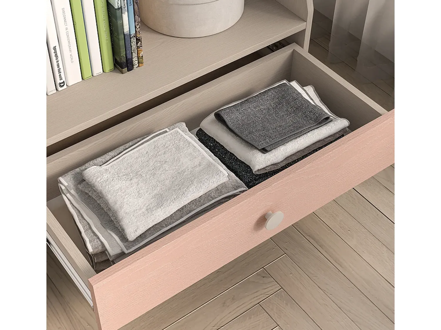 New Petits-Meubles Biblioteca 1 gaveta Alycia - rosa coral - efeito madeira 90cm Bege