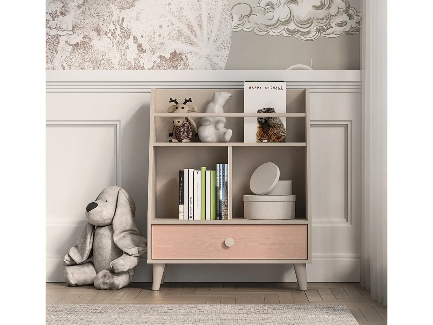 New Petits-Meubles Biblioteca 1 gaveta Alycia - rosa coral - efeito madeira 90cm Bege