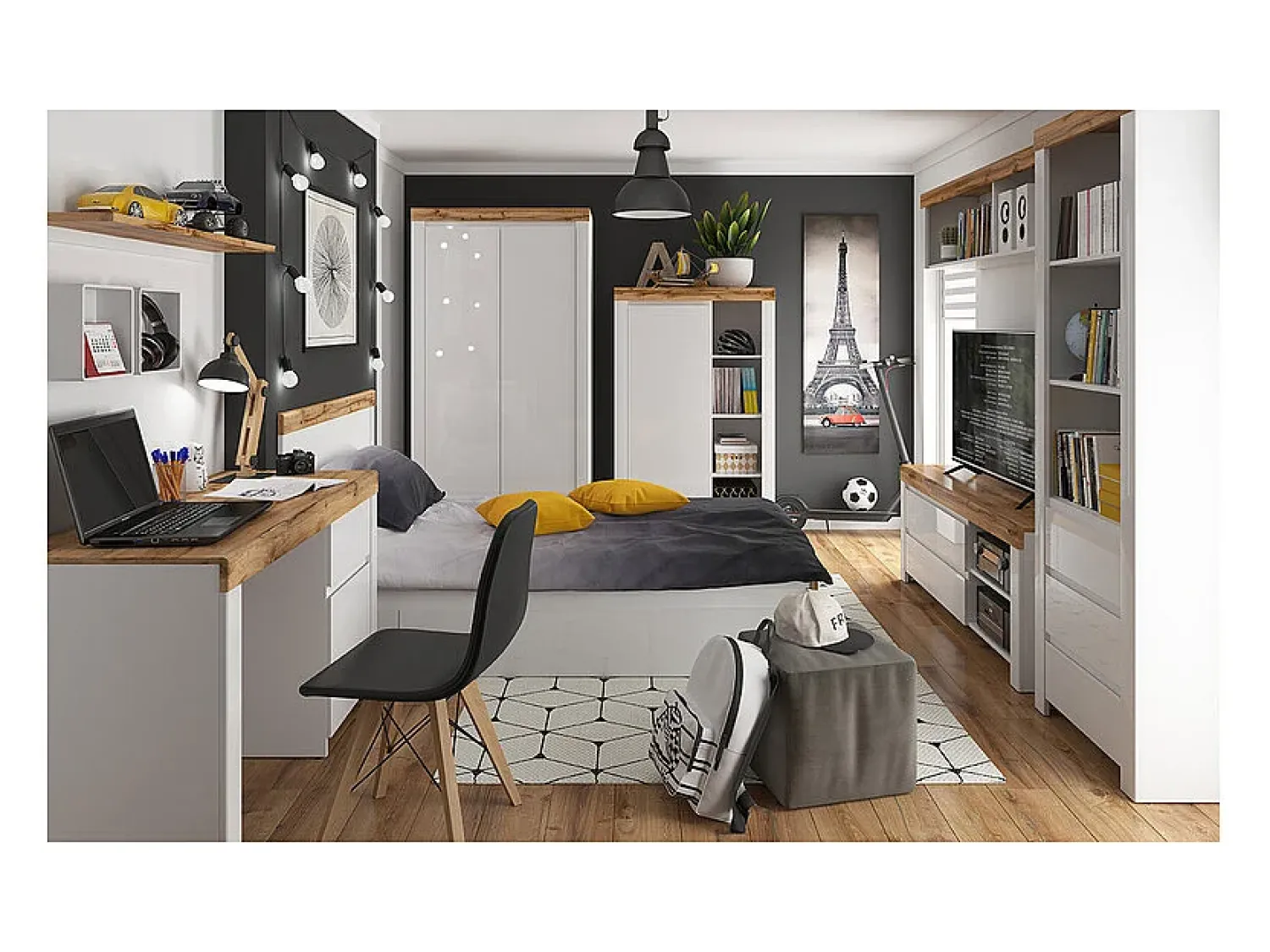 Biblioteca|Petits-Meubles Biblioteca 3 gavetas Hella branco e madeira 203cm Natural claro / Branco