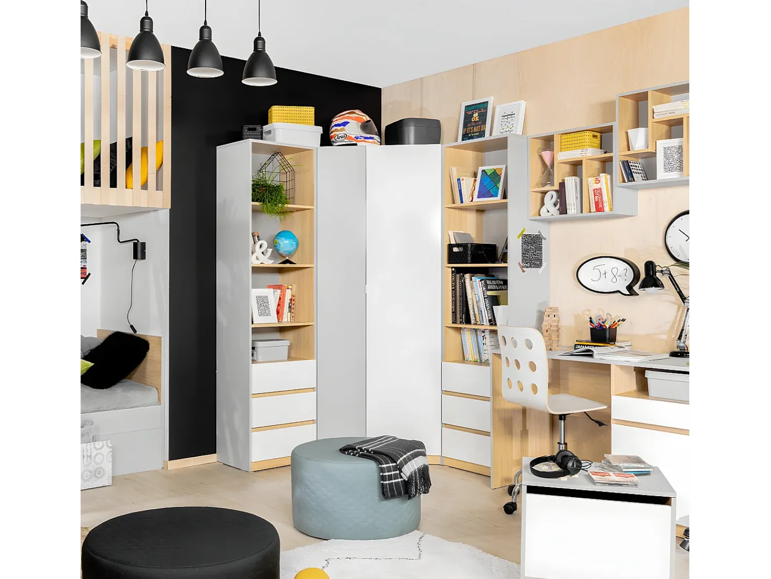 Petits-Meubles Biblioteca 3 gavetas Pop e branco 200cm^ Biblioteca