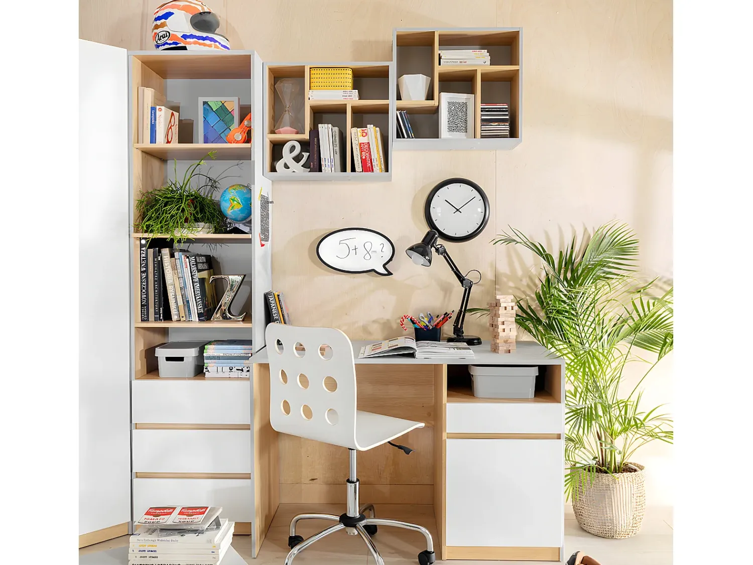 Petits-Meubles Biblioteca 3 gavetas Pop e branco 200cm^ Biblioteca