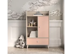Biblioteca*Petits-Meubles Biblioteca 1 porta 1 gaveta Alycia - rosa coral - efeito madeira 132cm Bege