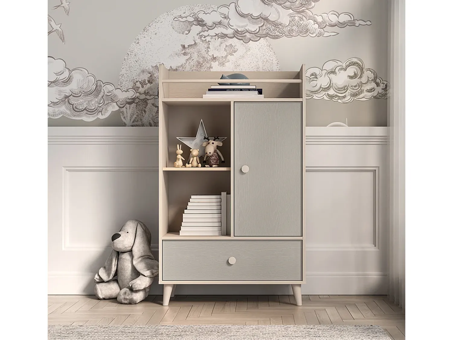 Petits-Meubles Biblioteca 1 porta 1 gaveta Alycia - cinzento - efeito madeira 132cm^ Biblioteca