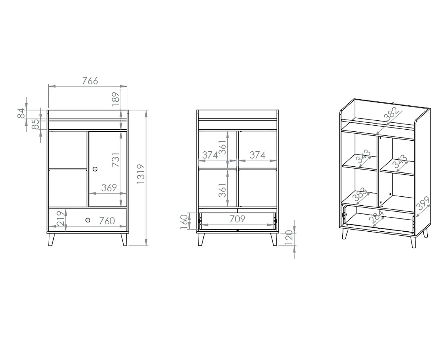 Petits-Meubles Biblioteca 1 porta 1 gaveta Alycia - cinzento - efeito madeira 132cm^ Biblioteca