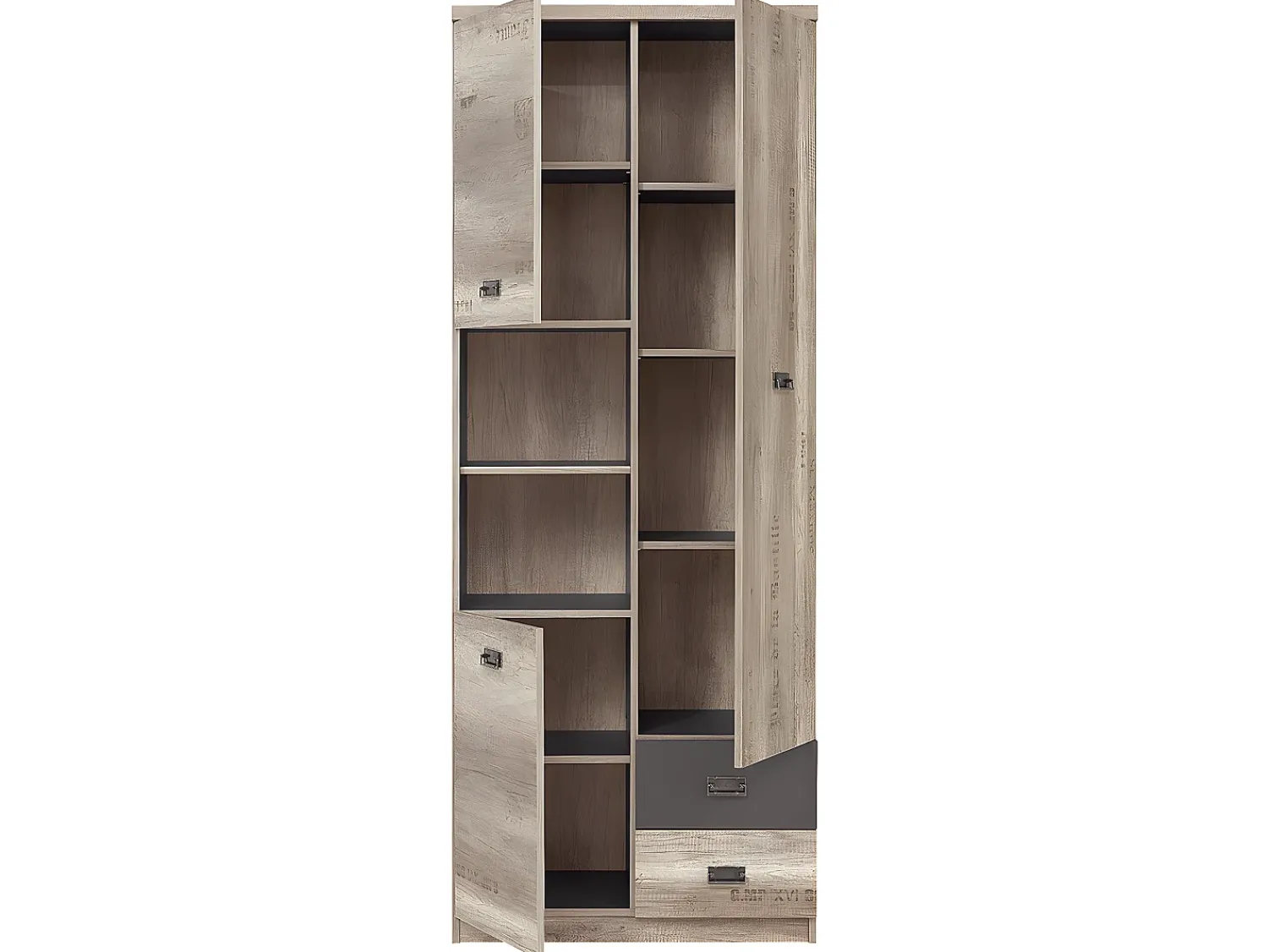 Biblioteca|Petits-Meubles Biblioteca 3 portas 2 gavetas Abel madeira e 205cm Cinzento