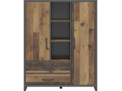 Biblioteca|Petits-Meubles Biblioteca 2 portas 2 gavetas Paul madeira e cinzento 150cm Cinzento / Natural escuro