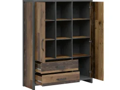 Biblioteca|Petits-Meubles Biblioteca 2 portas 2 gavetas Paul madeira e cinzento 150cm Cinzento / Natural escuro