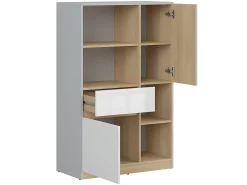 Biblioteca*Petits-Meubles Biblioteca 2 portas 1 gaveta Pop e branco 126cm Cinzento