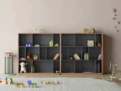 Biblioteca|Herdasa Biblioteca 3 prateleiras - A117cm x C119cm x P32cm nogueira e antracite - Nack Cinzento